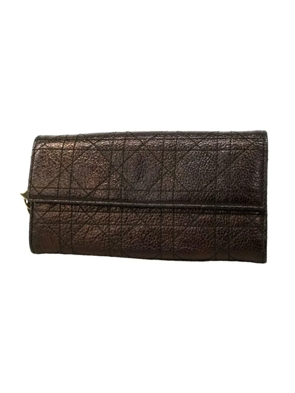 Dior Wallet Cannage Leather Dark Brown Champagne Gold